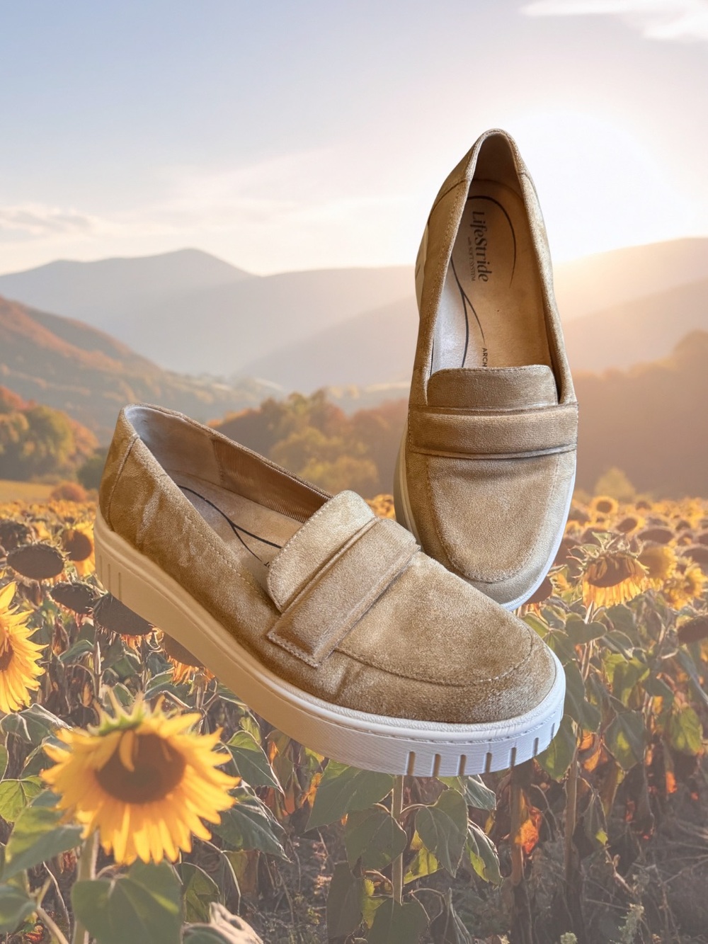 LifeStride Tan Suede Look Penny Loafer Platform Sneakers Size 8.5 Wide